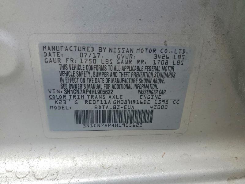55314866 :رقم المزاد ، 3N1CN7AP4HL905622 vin ، 2017 Nissan Versa مزاد بيع