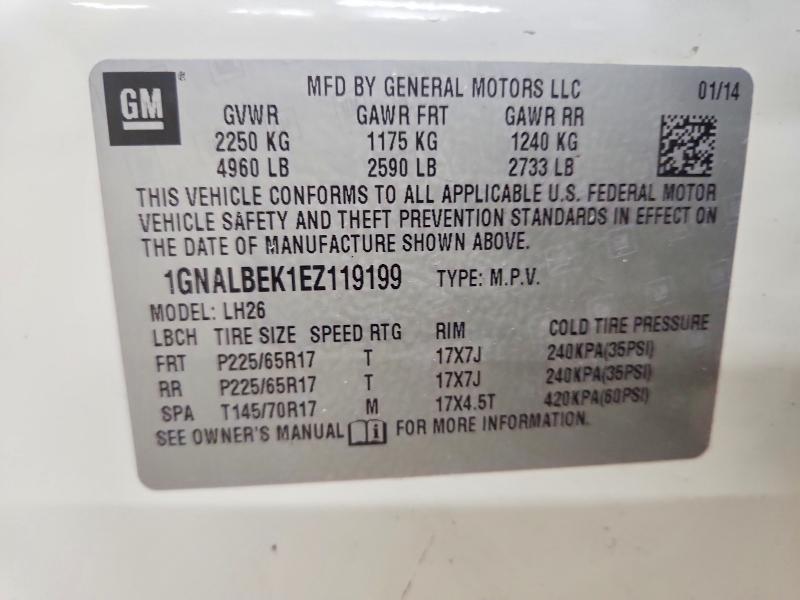 2014 Chevrolet Equinox მანქანა იყიდება აუქციონზე, vin: 1GNALBEK1EZ119199, აუქციონის ნომერი: 52776656