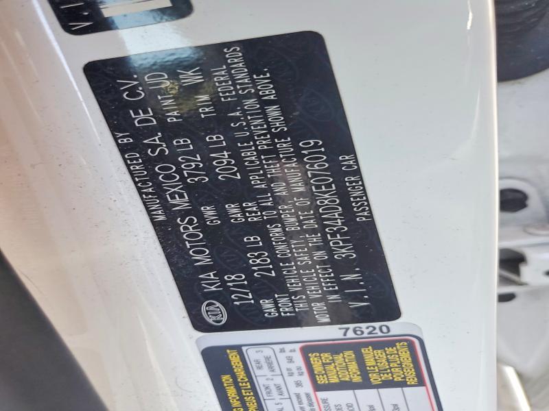 2019 Kia Forte მანქანა იყიდება აუქციონზე, vin: 3KPF34AD8KE076019, აუქციონის ნომერი: 54393536