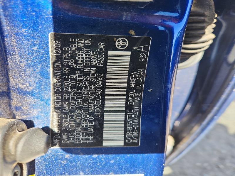 54704206 :رقم المزاد ، JTDKN3DU2A0104662 vin ، 2010 Toyota Prius مزاد بيع