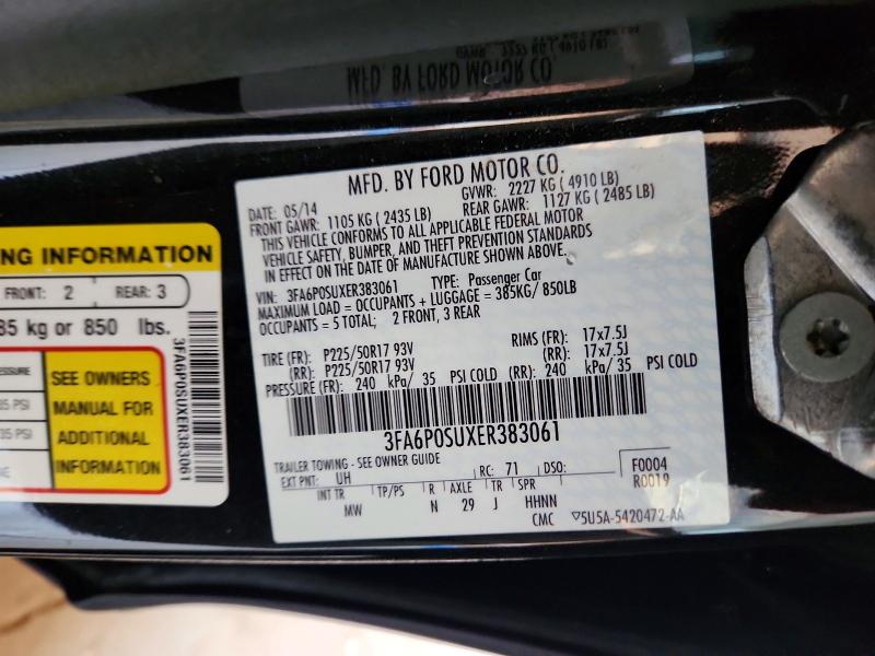 2014 Ford Fusion მანქანა იყიდება აუქციონზე, vin: 3FA6P0SUXER383061, აუქციონის ნომერი: 55721136