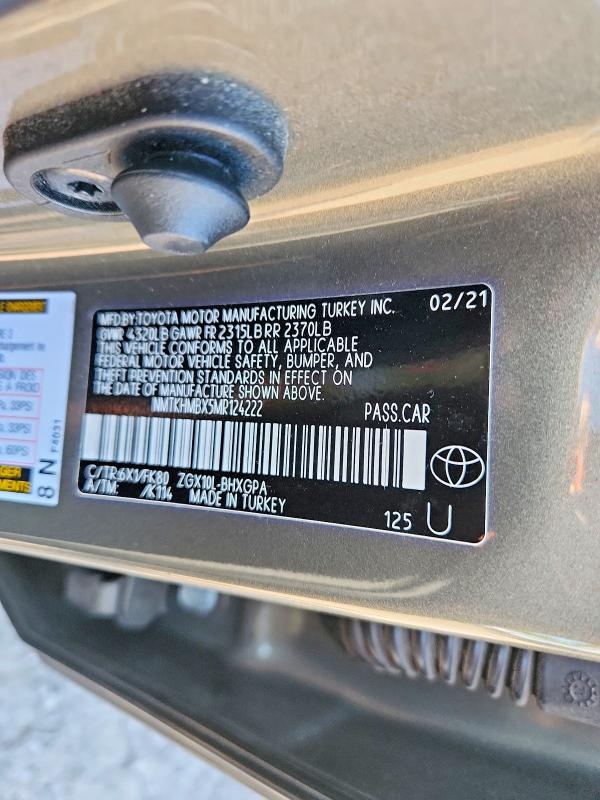 Продаж на аукціоні авто 2021 Toyota C-hr, vin: NMTKHMBX5MR124222, номер лоту: 55216556