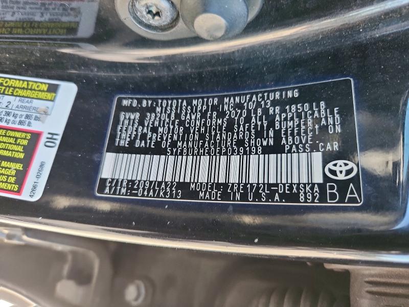 Aukcja sprzedaży 2014 Toyota Corolla, vin: 5YFBURHE0EP039198, numer aukcji: 52570196