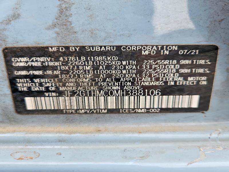 Aukcja sprzedaży 2021 Subaru Crosstrek, vin: JF2GTHMC0MH388106, numer aukcji: 53606756