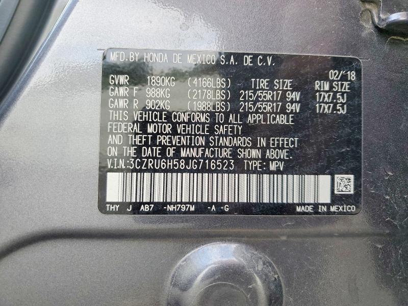 Aukcja sprzedaży 2018 Honda Hr-v, vin: 3CZRU6H58JG716523, numer aukcji: 55065016