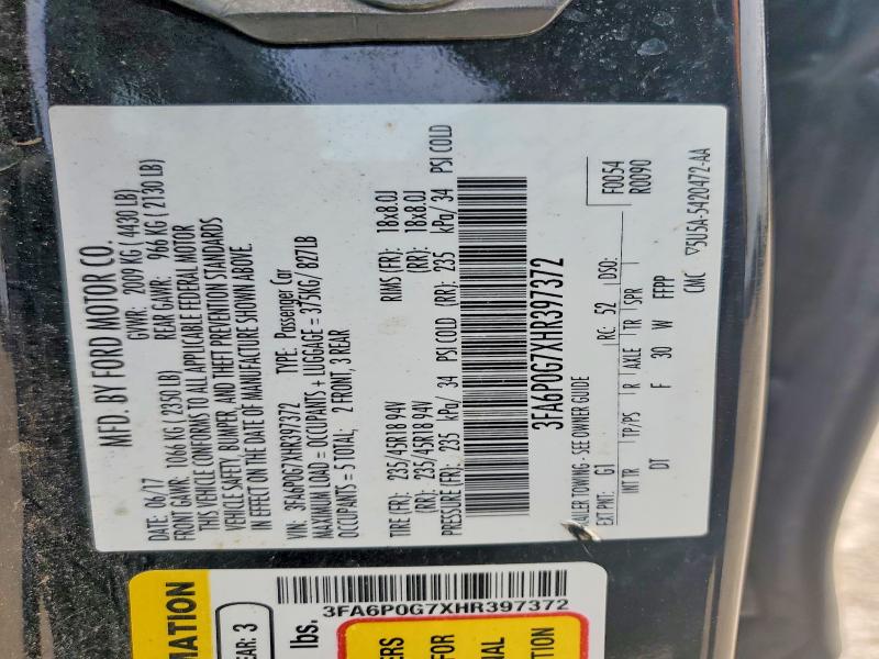 2017 Ford Fusion მანქანა იყიდება აუქციონზე, vin: 3FA6P0G7XHR397372, აუქციონის ნომერი: 50998716