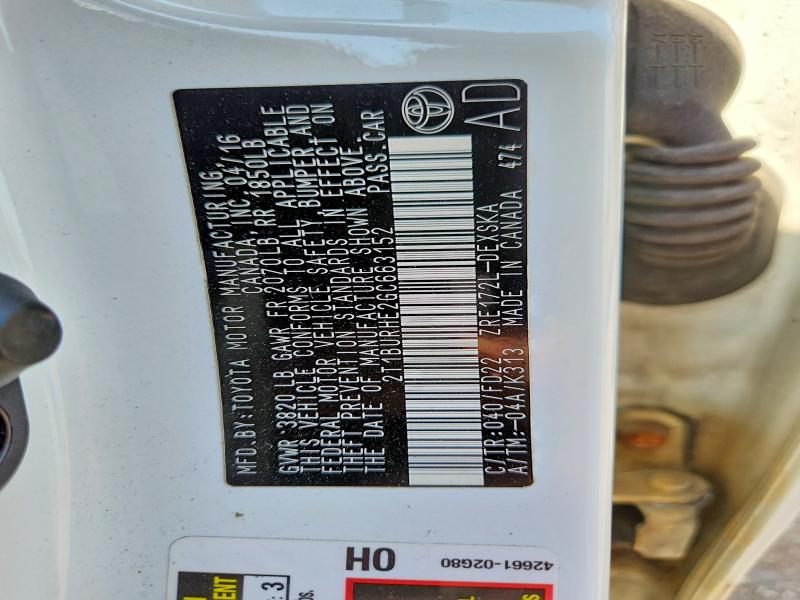54982286 :رقم المزاد ، 2T1BURHE2GC663152 vin ، 2016 Toyota Corolla مزاد بيع