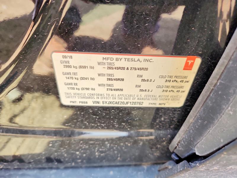 52667776 :رقم المزاد ، 5YJXCAE20JF120762 vin ، 2018 Tesla Model X مزاد بيع