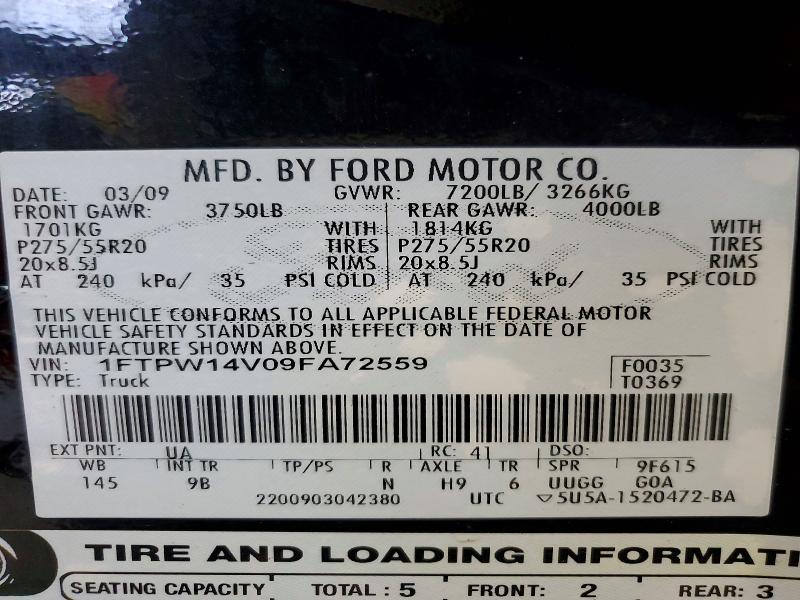 Продаж на аукціоні авто 2009 Ford F150, vin: 1FTPW14V09FA72559, номер лоту: 52624336