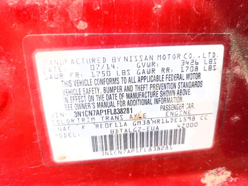 54111746 :رقم المزاد ، 3N1CN7AP1FL838281 vin ، 2015 Nissan Versa مزاد بيع