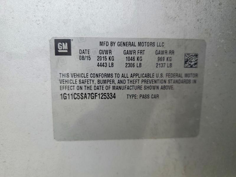 58195776 :رقم المزاد ، 1G11C5SA7GF125334 vin ، 2016 Chevrolet Malibu Limited مزاد بيع