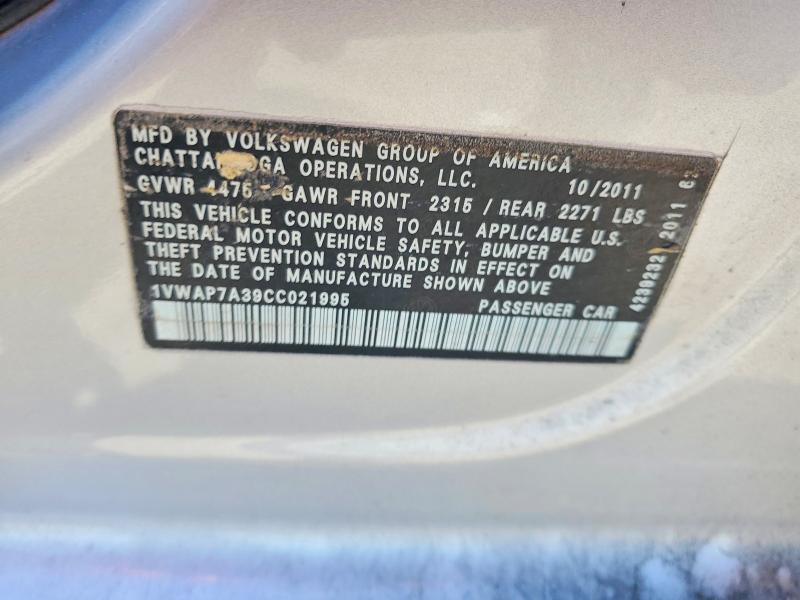 Продажа на аукционе авто 2012 Volkswagen Passat, vin: 1VWAP7A39CC021995, номер лота: 51958906