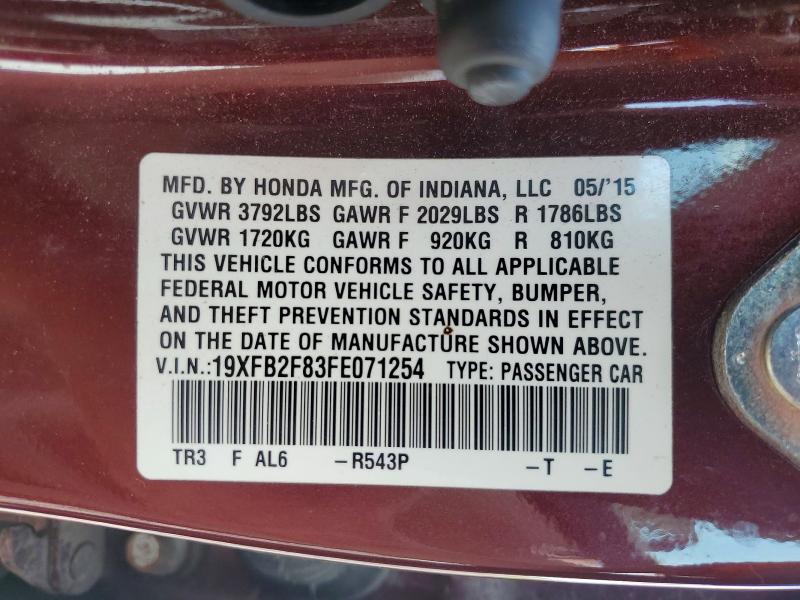 Продаж на аукціоні авто 2015 Honda Civic, vin: 19XFB2F83FE071254, номер лоту: 53899396