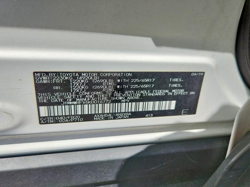Продаж на аукціоні авто 2019 Toyota Rav4, vin: JTMMWRFV6KD016772, номер лоту: 54401966