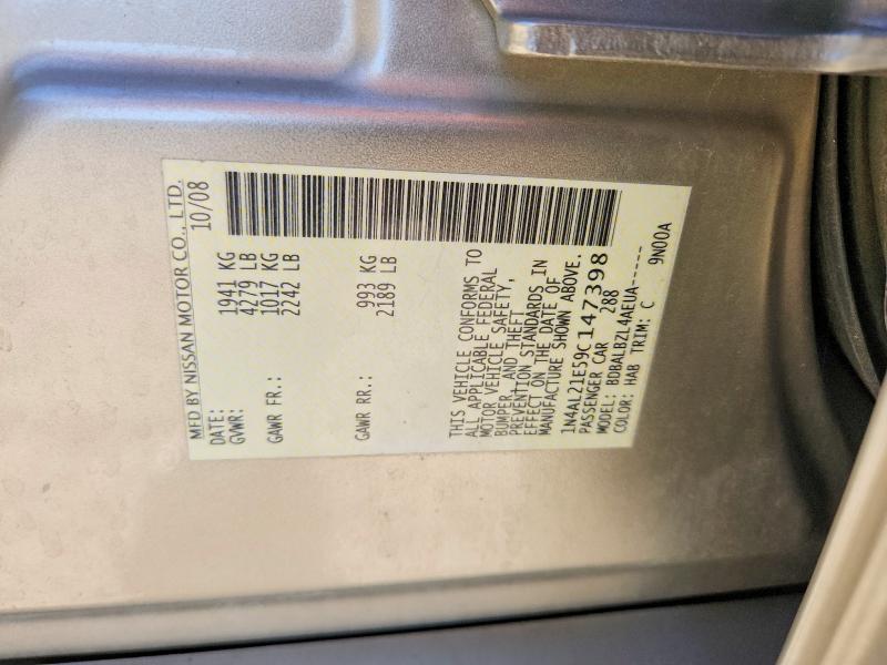 2009 Nissan Altima მანქანა იყიდება აუქციონზე, vin: 1N4AL21E59C147398, აუქციონის ნომერი: 52052506