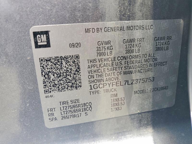 Продажа на аукционе авто 2020 Chevrolet Silverado, vin: 1GCPYFEL7LZ375753, номер лота: 54552916