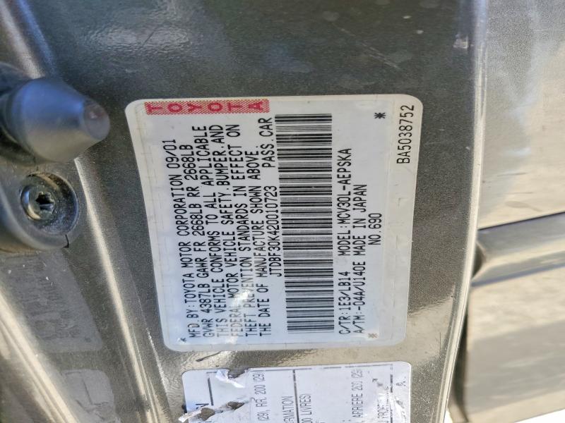 Aukcja sprzedaży 2002 Toyota Camry, vin: JTDBF30K420010723, numer aukcji: 53671426