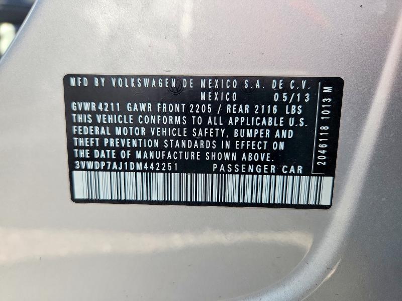 Aukcja sprzedaży 2013 Volkswagen Jetta, vin: 3VWDP7AJ1DM442251, numer aukcji: 52621336