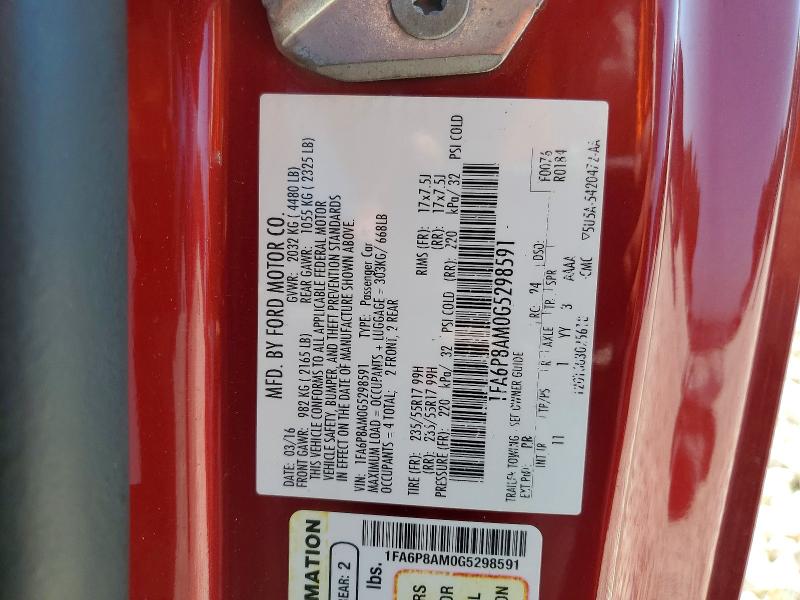 Продажа на аукционе авто 2016 Ford Mustang, vin: 1FA6P8AM0G5298591, номер лота: 53408826