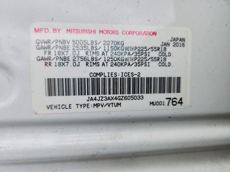 Продажа на аукционе авто 2016 Mitsubishi Outlander, vin: JA4JZ3AX4GZ605033, номер лота: 53454626