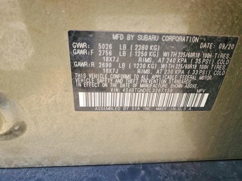 Продажа на аукционе авто 2020 Subaru Outback, vin: 4S4BTGND0L3267139, номер лота: 52056356