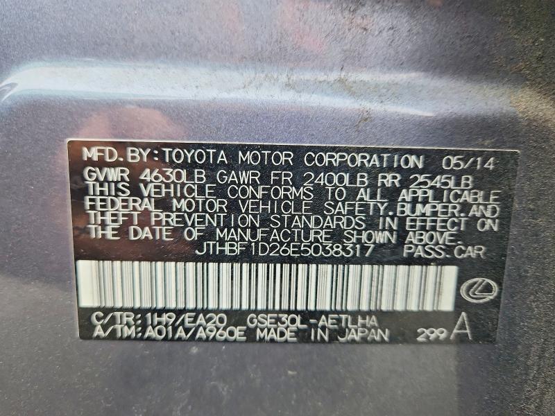 Продаж на аукціоні авто 2014 Lexus Is, vin: JTHBF1D26E5038317, номер лоту: 53702066