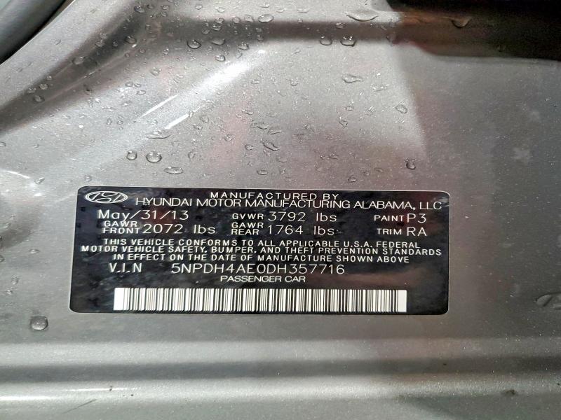 Продажа на аукционе авто 2013 Hyundai Elantra, vin: 5NPDH4AE0DH357716, номер лота: 53604686