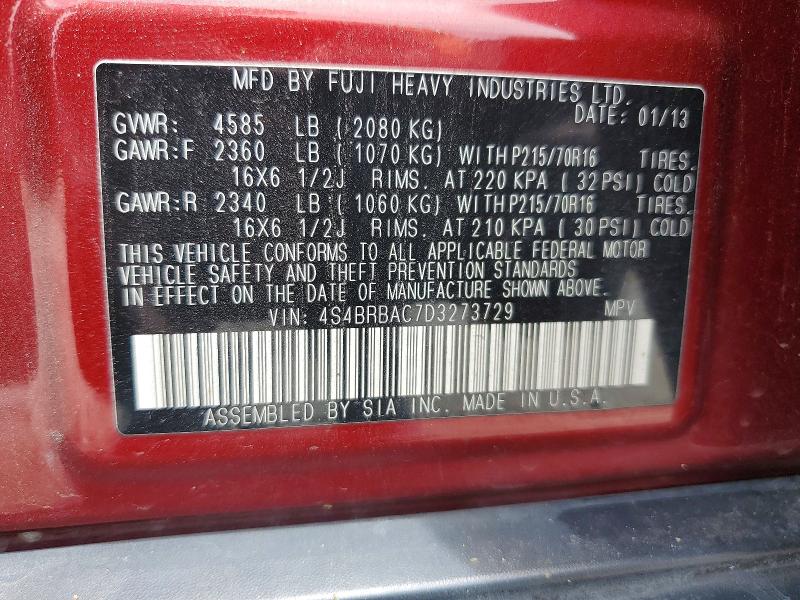 Продажа на аукционе авто 2013 Subaru Outback, vin: 4S4BRBAC7D3273729, номер лота: 52904226