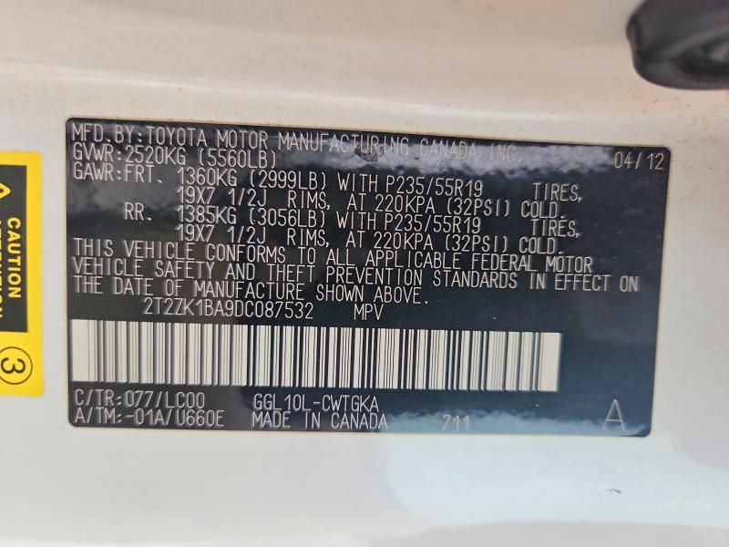 Продаж на аукціоні авто 2013 Lexus Rx, vin: 2T2ZK1BA9DC087532, номер лоту: 52076016