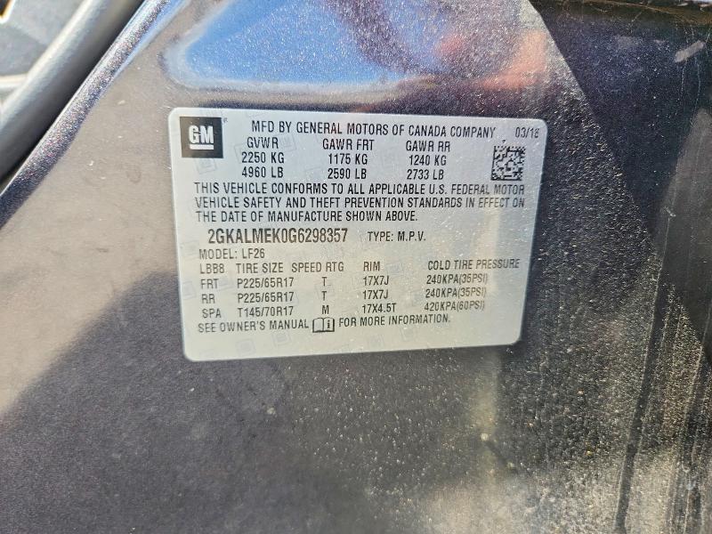 Aukcja sprzedaży 2016 Gmc Terrain, vin: 2GKALMEK0G6298357, numer aukcji: 54818706