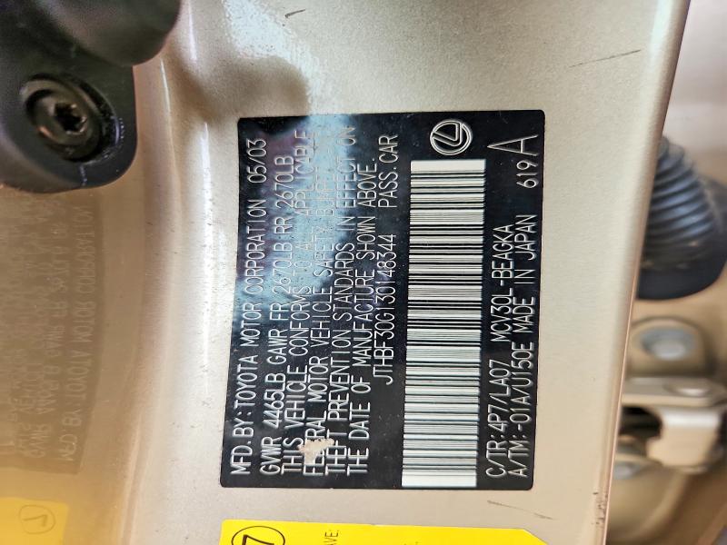 Aukcja sprzedaży 2003 Lexus Es, vin: JTHBF30G130148344, numer aukcji: 54089356