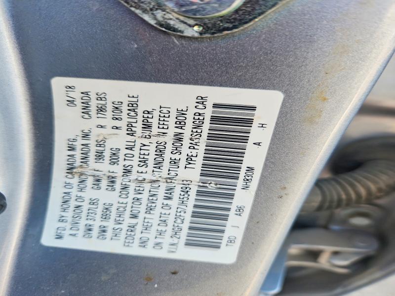 2018 Honda Civic მანქანა იყიდება აუქციონზე, vin: 2HGFC2F57JH554943, აუქციონის ნომერი: 53375286