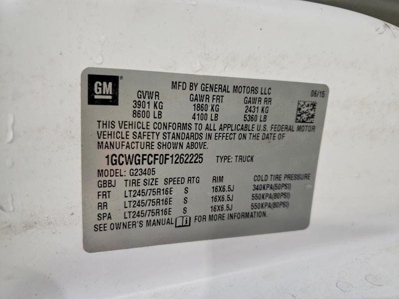 2015 Chevrolet Express G2500 მანქანა იყიდება აუქციონზე, vin: 1GCWGFCF0F1262225, აუქციონის ნომერი: 53118256
