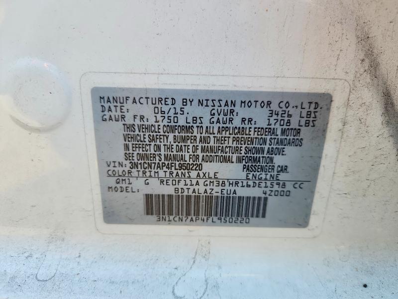 54524246 :رقم المزاد ، 3N1CN7AP4FL950220 vin ، 2015 Nissan Versa مزاد بيع