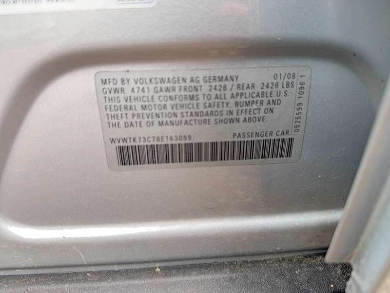 2008 Volkswagen Passat მანქანა იყიდება აუქციონზე, vin: WVWTK73C78E163099, აუქციონის ნომერი: 54097776