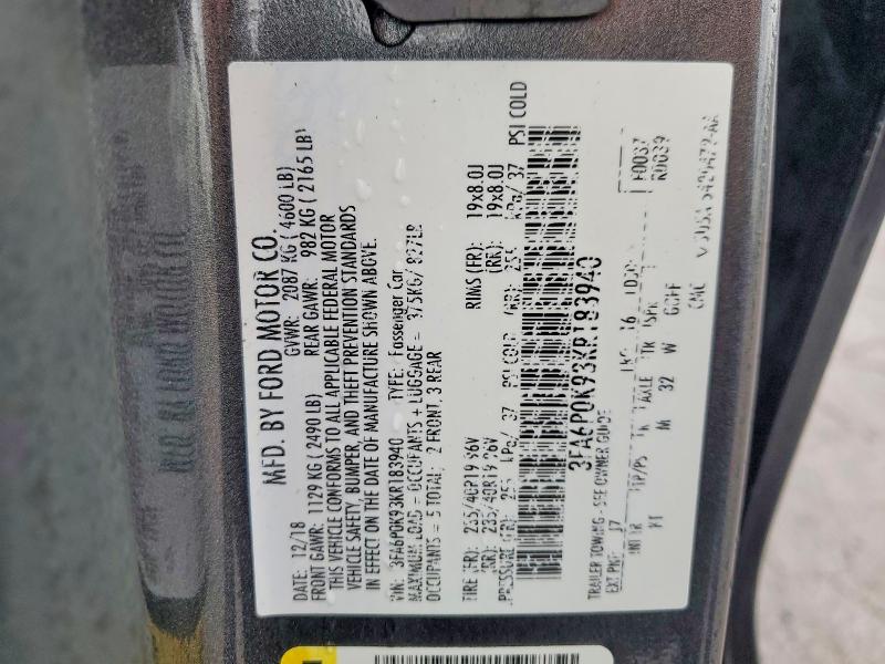 Aukcja sprzedaży 2019 Ford Fusion, vin: 3FA6P0K93KR183940, numer aukcji: 54786096