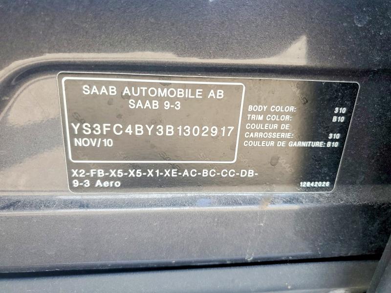 2011 Saab 9-3 მანქანა იყიდება აუქციონზე, vin: YS3FC4BY3B1302917, აუქციონის ნომერი: 73820625