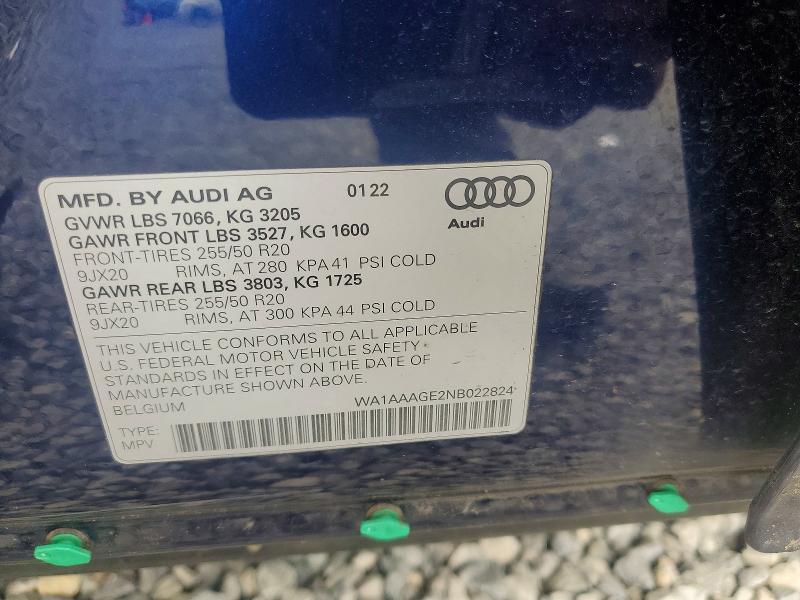 55507256 :رقم المزاد ، WA1AAAGE2NB022824 vin ، 2022 Audi E-tron مزاد بيع