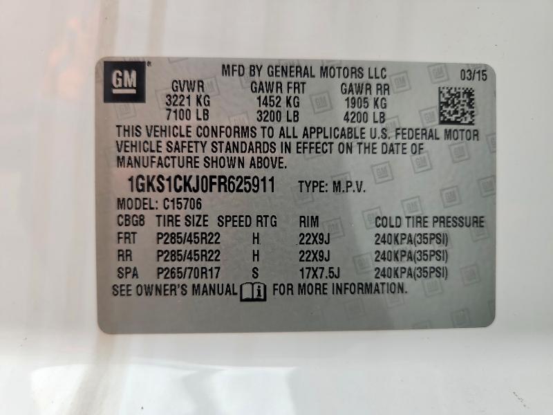 2015 Gmc Yukon მანქანა იყიდება აუქციონზე, vin: 1GKS1CKJ0FR625911, აუქციონის ნომერი: 54777866