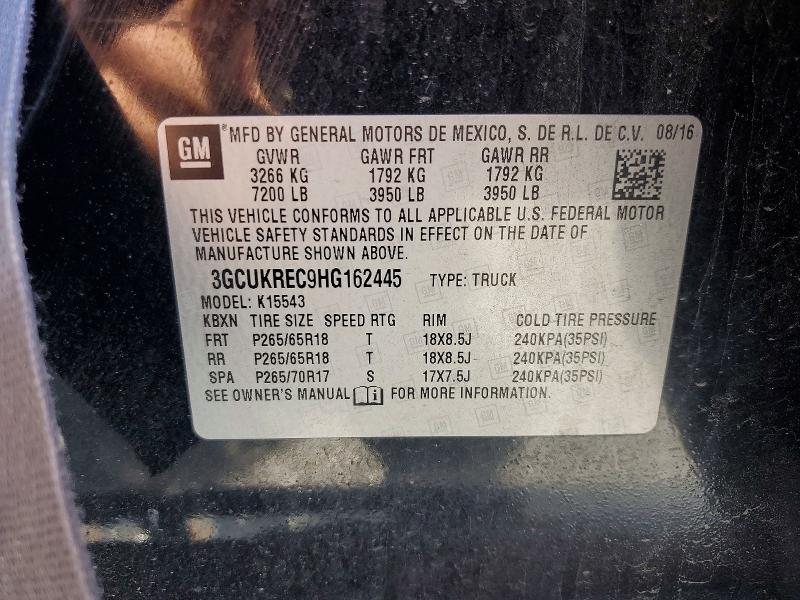 Aukcja sprzedaży 2017 Chevrolet Silverado, vin: 3GCUKREC9HG162445, numer aukcji: 53318606