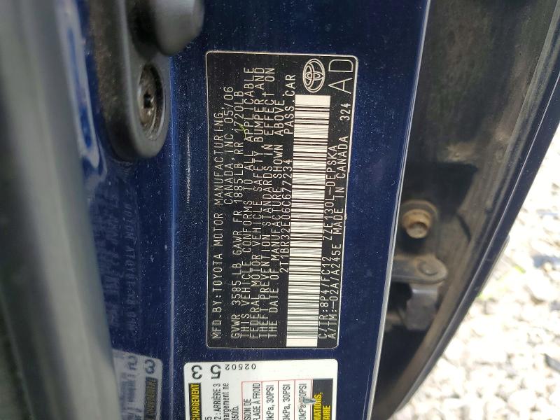Продаж на аукціоні авто 2006 Toyota Corolla, vin: 2T1BR32E06C677234, номер лоту: 55010586