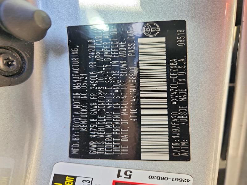 2021 Toyota Camry მანქანა იყიდება აუქციონზე, vin: 4T1C11AK1MU468801, აუქციონის ნომერი: 51724876