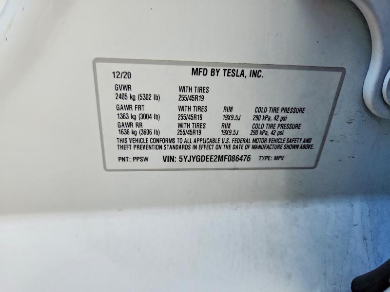 Продаж на аукціоні авто 2021 Tesla Model Y, vin: 5YJYGDEE2MF086476, номер лоту: 55406776