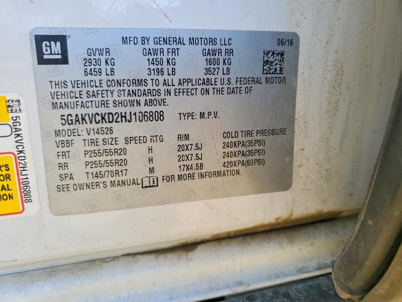 2017 Buick Enclave მანქანა იყიდება აუქციონზე, vin: 5GAKVCKD2HJ106808, აუქციონის ნომერი: 54909386