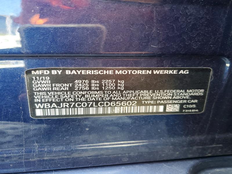52130616 :رقم المزاد ، WBAJR7C07LCD65602 vin ، 2020 Bmw 530 مزاد بيع