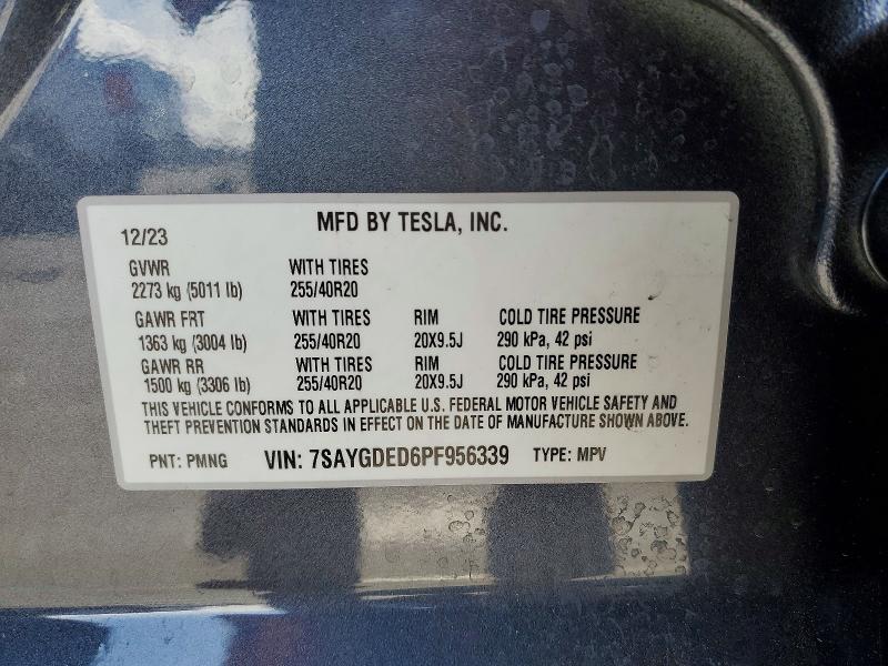 2023 Tesla Model Y მანქანა იყიდება აუქციონზე, vin: 7SAYGDED6PF956339, აუქციონის ნომერი: 51895326