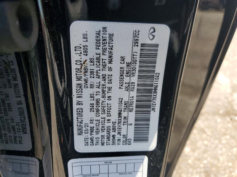 54310346 :رقم المزاد ، JN1EV7KK9MM411042 vin ، 2021 Infiniti Q60 مزاد بيع