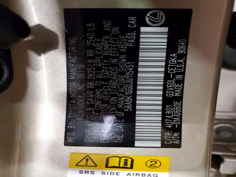 55147506 :رقم المزاد ، 58ABK1GG0JU115451 vin ، 2018 Lexus Es مزاد بيع