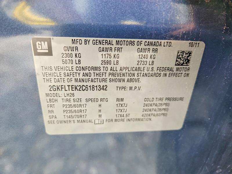 2012 Gmc Terrain მანქანა იყიდება აუქციონზე, vin: 2GKFLTEK2C6181342, აუქციონის ნომერი: 55369786