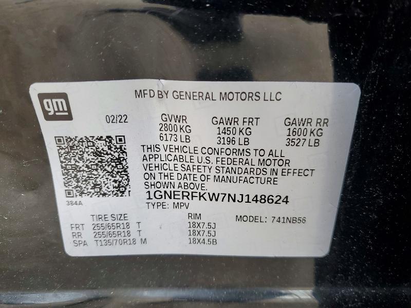Aukcja sprzedaży 2022 Chevrolet Traverse, vin: 1GNERFKW7NJ148624, numer aukcji: 53706056
